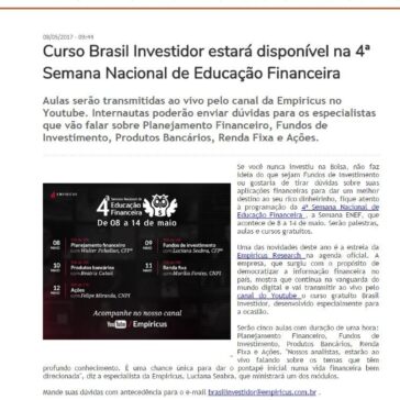 Curso Brasil Investidor estará disponível na 4ª Semana Nacional de Educação Financeira – Gazeta de Votorantim